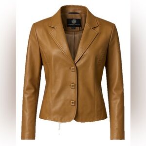 Dialogue Genuine Leather Blazer — Women’s Medium (Tan/Camel)